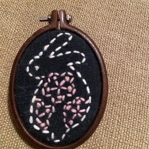 Hand Embroidered Bunny Rabbit Brooch